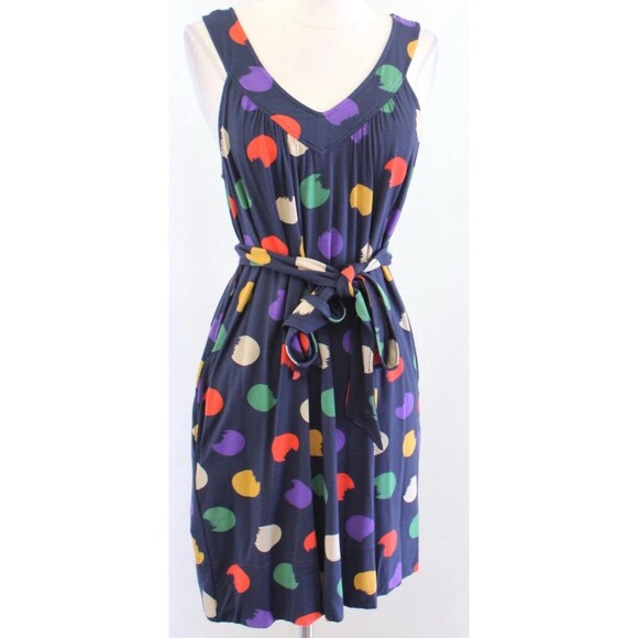 Marc by Marc Jacobs Navy Blue Colorful Polka Dot Print Knit Dress Size XS V Neck - Picture 1 of 14